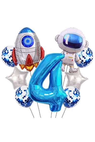 Uzay Kozmik Galaksi Astronot Roket 4 Yaş Balon Set Uzay Astronot Konsept Doğum Günü Set