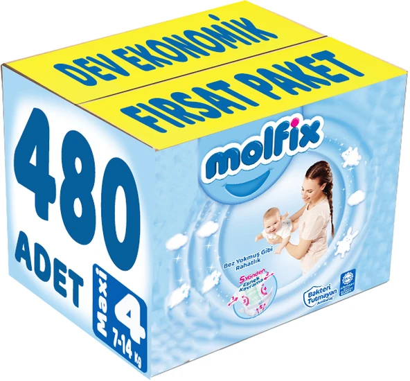 Molfix Bebek Bezi Beden:4 (7-14Kg) Maxi 496 Adet Dev Ekonomik Fırsat Pk