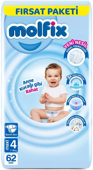 Molfix Bebek Bezi Beden:4 (7-14KG) Maxi 62 Adet Fırsat Pk ürün görseli