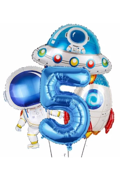 Uzay Astronot Uzay Gemisi Roket 5 Yaş Balon Set Uzay Astronot Konsept Doğum Günü Set ürün görseli