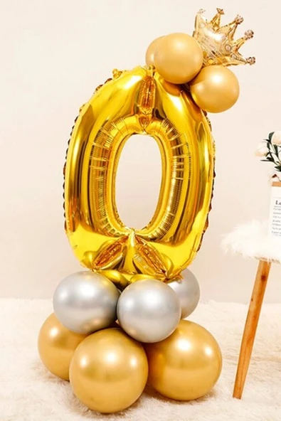 Gold Renk 0 Yaş Krom Gold Gümüş Renkler Altın Taçlı Balon Seti ürün görseli