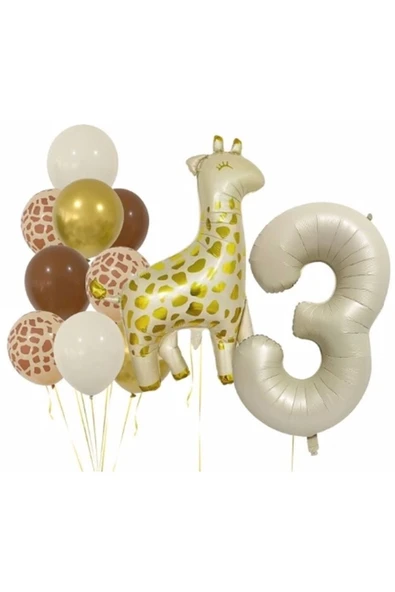 Zürafa 3 Yaş Balon Folyo Set Konsept Doğum Günü Set Yaş Balon Set
