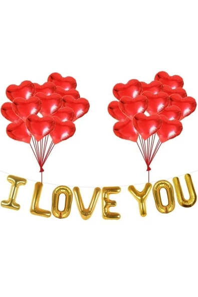 Parti I Love You Gold Folyo Balon Seti