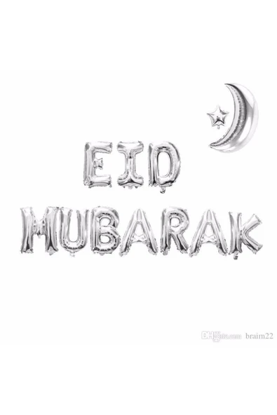 Gümüş Eid Mubarak Balon Set Ramazan Balon Seti - Resim 2