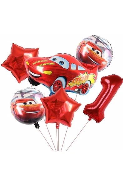Cars Arabalar Şimşek Mcqueen Yarış Arabası Konsept 1 Yaş Balon Set Cars Arabalar Doğum Günü Set