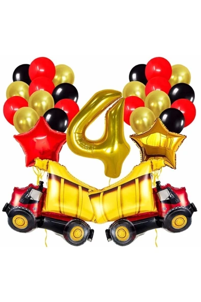 Kamyon 4 Yaş Balon Set Yıldız Balon Folyo Set Konsept Doğum Günü Set Yaş Balon Set ürün görseli