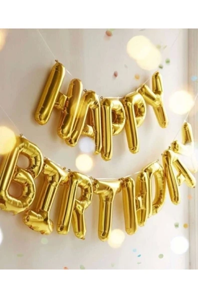 Altın Happy Bırthday Folyo Balon Doğum Günü Parti Happy Bırthday Altın Renk Folyo Balon