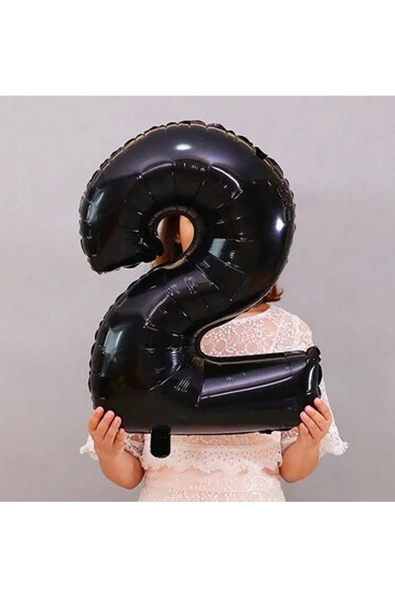 Siyah Rakam Balon Folyo 2 Yaş Rakam Balon 76cm (34 Inc Helyum Uyumlu)