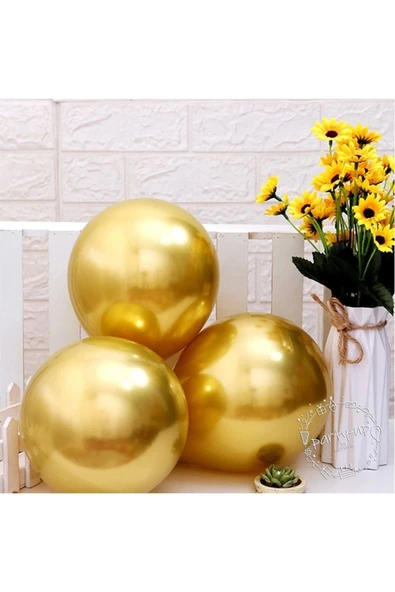Gold Krom Balon Parlak Altın Renk Balon Yüksek Kaliteli Mirror Aynalı Balon 30cm (10 Adet) - Resim 3
