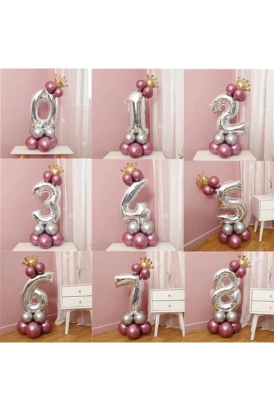 Rakam Balon Karşılama Seti 6 Yaş Parlak Rose Gold Gümüş Renkler Altın Taçlı 6 Rakamlı Balon - Resim 4
