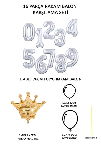 Rakam Balon Karşılama Seti 9 Yaş Parlak Rose Gold Gümüş Renkler Altın Taçlı 9 Rakamlı Balon - Resim 2