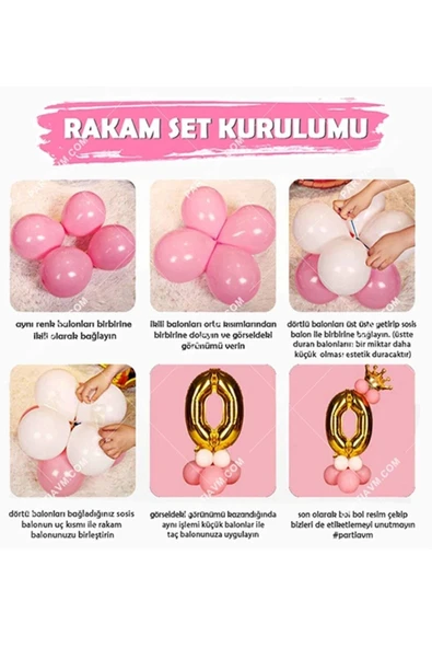 Rakam Balon Karşılama Seti 0 Yaş Rose Gold Rakam Balon Altın Kral Taçlı 0 Rakamlı Balon - Resim 3