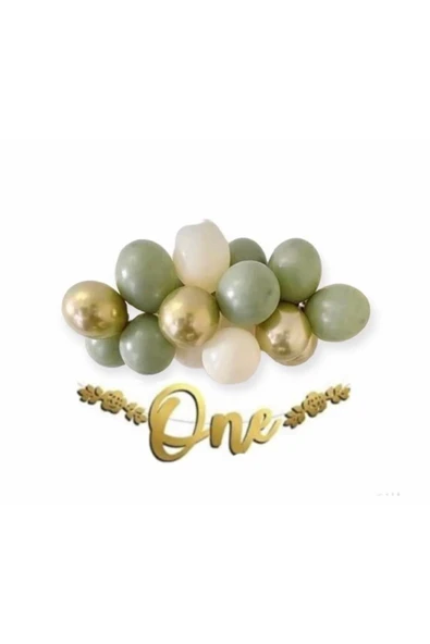 Gold One Kaligrafi Banner Küf Yeşili Krom Gold Deniz Kumu Balon Mini Zincir Set - 2