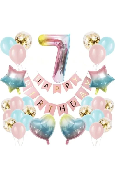 Renkli Folyo Balon Rakam Set Dogum Günü Süsü Yaş 7 ürün görseli