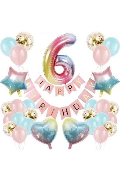 Renkli Folyo Balon Rakam Set Dogum Günü Süsü Yaş 6 ürün görseli