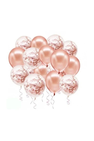 Konfetili Balon 20 Adet Rose Gold / 10 Şeffaf Balon 10 Rose Gold Balon ürün görseli