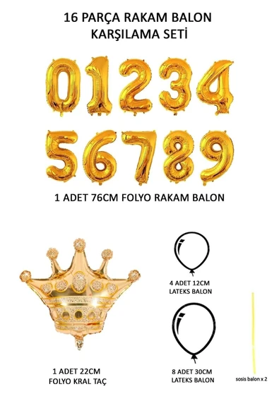 Rakam Balon Karşılama Seti 1 Yaş Rakam Balon Altın Kral Taçlı 1 Rakamlı Balon - 3
