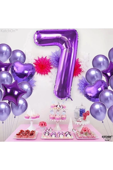 7 Yaş Mor Renk Rakam Folyo Balon 7 Yedi Rakam Mor Renk Helyum Uçan Folyo Balon 76 Cm Rakam Balon - Resim 3
