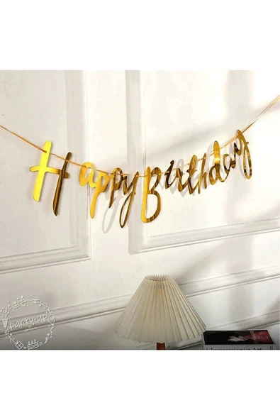Happy Birthday Italik Yazı Parlak Süs Doğum Günü Banner - 2