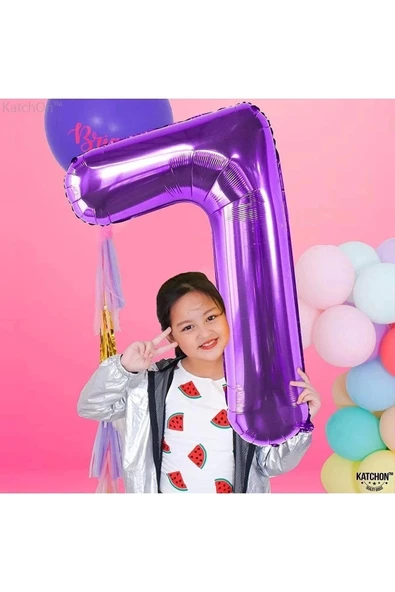 7 Yaş Mor Renk Rakam Folyo Balon 7 Yedi Rakam Mor Renk Helyum Uçan Folyo Balon 76 Cm Rakam Balon - Resim 2