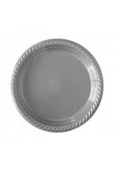 Gümüş Renk Plastik Tabak Bardak Çatal Seti - Lüx Plastik 25 Kişilik Doğum Günü Set - Resim 2