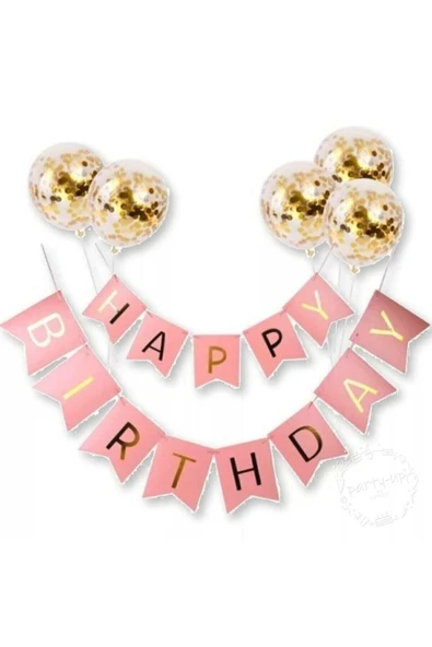 Happy Bırthday Banner Yazı Ve Konfetili Şeffaf Balon Seti ürün görseli