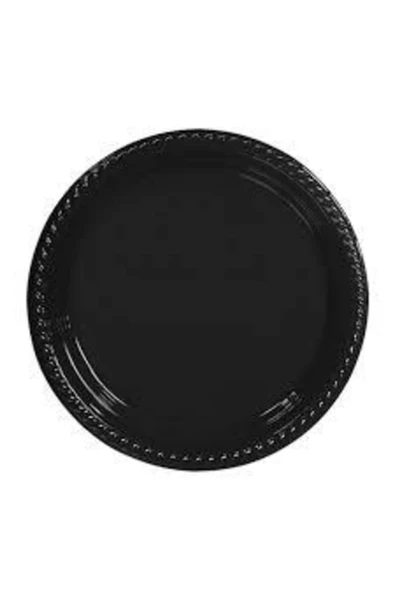 Siyah Plastik Tabak Bardak Çatal Seti - Plastik 25 Kişilik Doğum Günü Set - - 3