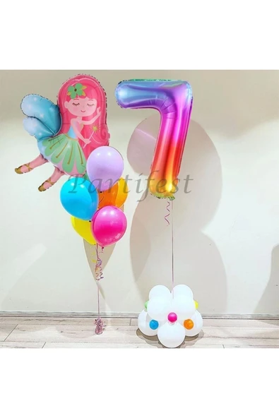 Peri Kızı Balon Set Peri Kızı Folyo Balon Set Konsept Doğum Günü Set 7 Yaş Balon