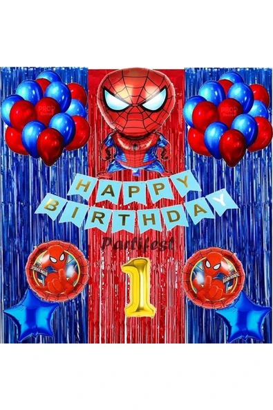 Spiderman Örümcek Adam Balon Set Balon Folyo Set Spiderman Konsept Doğum Günü Set 1 Yaş Balon