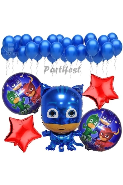 Pijamaskeliler Yaş Balon Seti Pjmasks Konsept Helyum Balon Set Pijamaskeli Doğum Günü Set ürün görseli