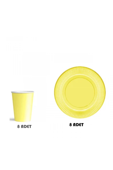 Pastel Macaron Kağıt Tabak Bardak Seti 8 Adet Sarı Yeşil Mavi Mor Somon Pembe Renk - 2