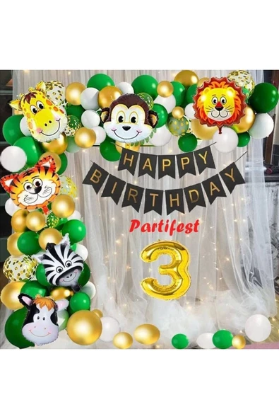 Safari Hayvanlar 3 Yaş Balon Set Safari Konsept Helyum Balon Set Safari Doğum Günü Set ürün görseli