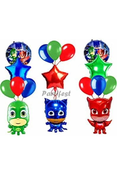 Pijamaskeliler Yaş Balon Seti Pjmasks Konsept Helyum Balon Set Pijamaskeli Doğum Günü Set