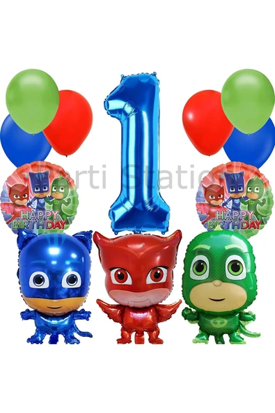 Pijamaskeliler 1 Yaş Balon Seti Pjmasks Konsept Helyum Balon Set Pijamaskeli Doğum Günü Set