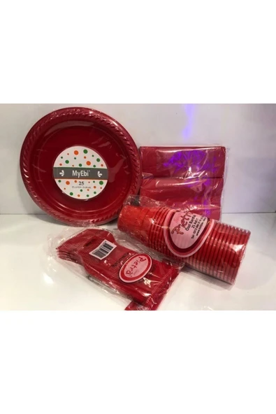 Plastik Kullan At Doğum Günü Tabak Bardak Çatal Peçete(kırmızı)