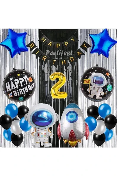 Kozmik Uzay 2 Yaş Balon Seti Galaksi Konsept Helyum Balon Set Astronot Uzay Mekiği Doğum Günü Set
