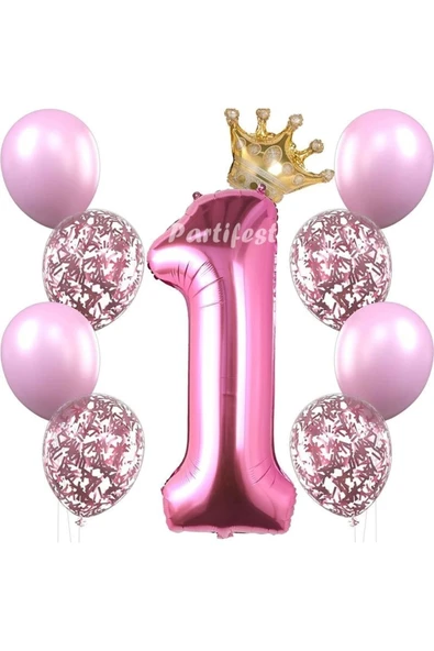 1 Yaş Pembe Balon Set Kız Çocuk Pembe Konsept Helyum Balon Set Pembe Renk Doğum Günü Set ürün görseli
