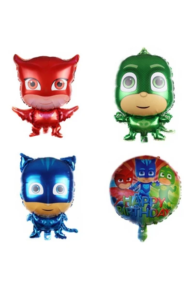 Pijamaskeliler Yaş Balon Seti Pjmasks Konsept Helyum Balon Set Pijamaskeli Doğum Günü Set - 2