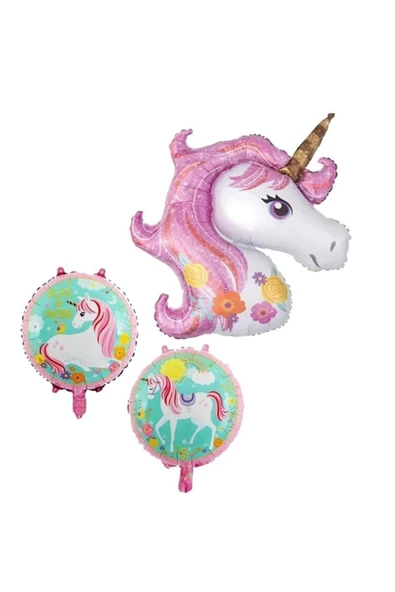 Pembe Unicorn Konsept 5 Yaş Balon Set Gökkuşağı Unicorn Doğum Günü Yaş Balon Set - 4