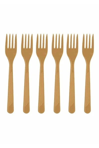 Plastik Çatal 10 Adet Altın Gold Renk ürün görseli