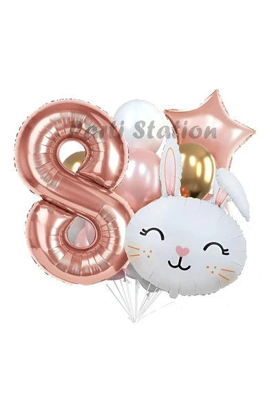 Tavşan Bunny Konsept 8 Yaş Balon Set Easter Sevimli Tavşan Woodland Doğum Günü Parti Balon Buketi