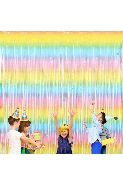 Gökkuşağı Macaron Renk Rengarenk Arka Fon Duvar Süsü Kapı Perdesi Gökkuşağı Konsept Unicorn Fon Süs - 2