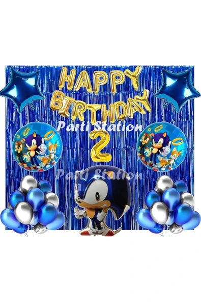 Lacivert Tilki Sonic Boom Konsept 2 Yaş Balon Set Sonic Tema Doğum Günü Arka Fon Süsleme Balonlu Set