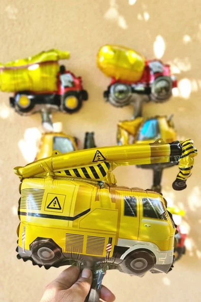 İnşaat Araçları Konsept Doğum Günü 2 Yaş Balon Set Mini Boy Kepçe Dozer Mikser Kamyon Forklift Balon - 3