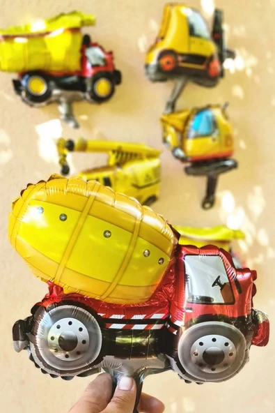 İnşaat Araçları Konsept Doğum Günü 2 Yaş Balon Set Mini Boy Kepçe Dozer Mikser Kamyon Forklift Balon - 4