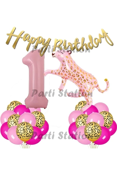 Pembe Leopar 1 Yaş Balon Set Safari Leopar Doğum Günü Parti Balon Set Pembe Panter Jungle Balon Set