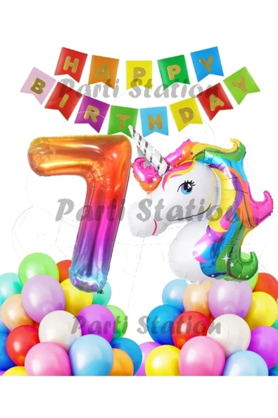 Unicorn Konsept 1 Yaş Balon Set Unicorn Renkli Tek Boynuzlu At Doğum Günü Balon Set