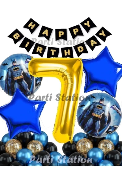 Batman 7 Yaş Balon Set Batman Yarasa Konsept Doğum Günü Parti Balon Set Batman Folyo Balon Set