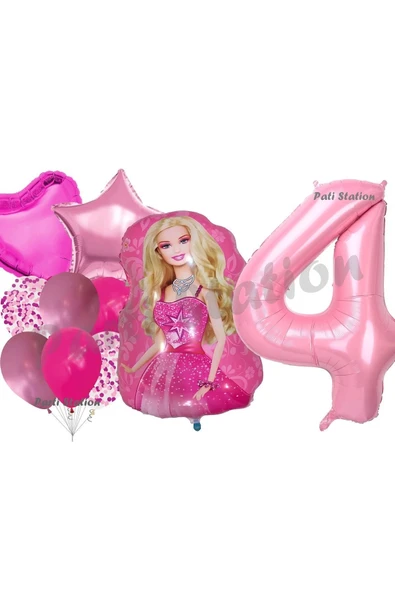 Barbie 4 Yaş Balon Seti Barbie Konsept Parti Barbie Pembe Doğum Günü Balon Seti ürün görseli