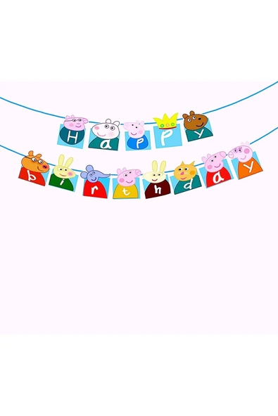 Peppa Pig Happy Birthday Banner ve Balon Doğum Günü Parti Seti Peppa Pig Flama - 5